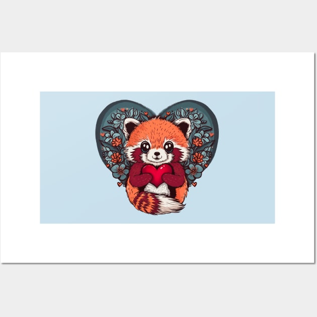Cute Red Panda for Valentines Day Wall Art by SusanaDesigns
